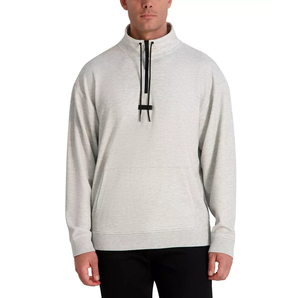 KARL LAGERFELD PARIS Men's Mock-Neck Waffle Textured 1/4 Zip Sweatshirt Gray L
